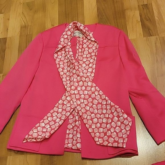 Town & Country Coronado, CA Hot Pink Dress Blazer Suit Set Belted Scarf 2-PC S - Picture 11 of 12